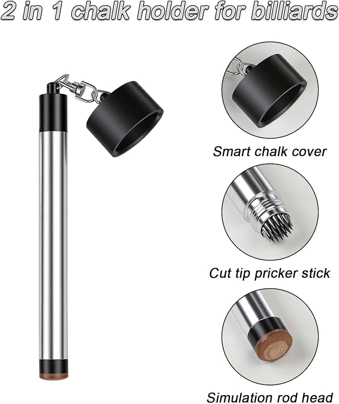 LAKE OF FIRE Pool Cue Chalk Holder – 2-in-1 Billiard Accessory with Pool Chalk Holder & Cue Tip Tool