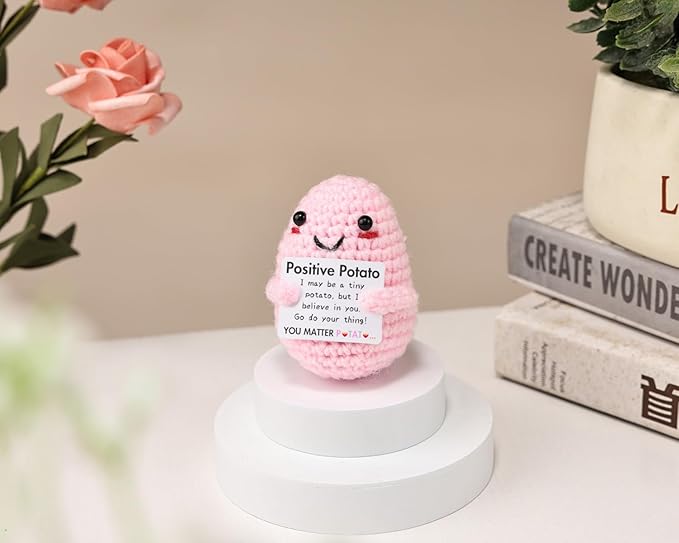 Birthday Gifts for Women Handmade Crochet Positive Potato with Encouragement Card (Positive Potato)