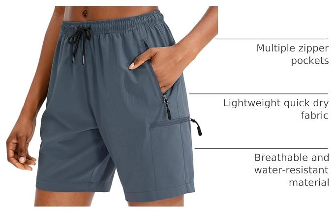 SANTINY Women's 5''/ 7''/9'' Hiking Cargo Shorts Quick Dry Lightweight Summer Shorts for Women Athletic Golf Zipper Pockets