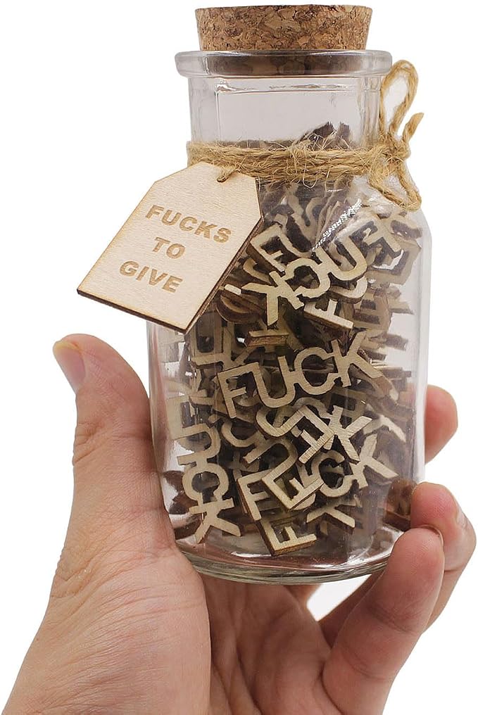KUMLENMO fuck jar（5oz） Gift Jar,Fucks to Give,Fuck Wooden Cutout Letter Piece Bad Mood Vent Spoof Birthday Day,Holiday, Thanksgiving Christmas Gifts to Friend,Gag Funny Gift