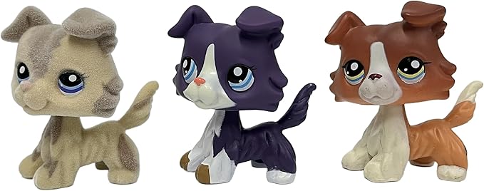 3pcs/Set Custom Flocked Pet Shop Toys Short Hair Cat Kitten Collie Great Dane Cocker Spaniel Dachshund Puppy Dog OOAK Compatible with LPS (#2210 and 1676 and 1542)