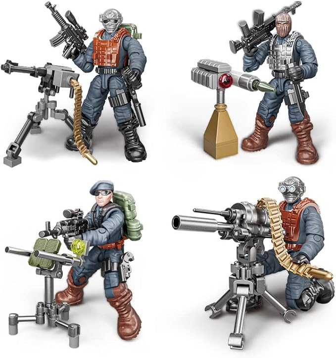 SWAT Mini Military Action Figure with Weapons and Accessories Building Blocks Playset, 8 PCS 1:36 Scale Police Figure, Multiple Movable Joints, Best Gift for Kids 8 9 10