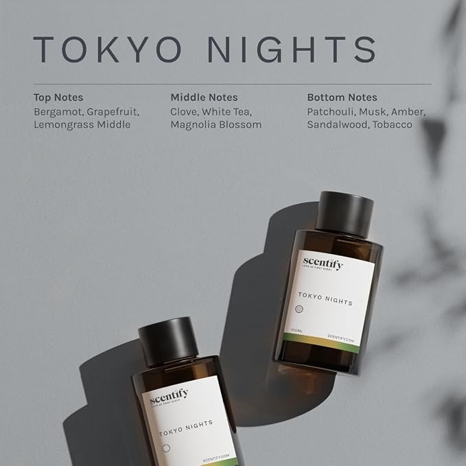 Scentify Tokyo Nights Aroma Oil Refill for Diffusers – Bergamot, Grapefruit & Sandalwood, Amber Woods – Luxury Aromatherapy Fragrance – 100ml / 3.38oz