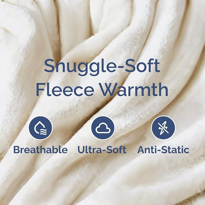 Ultra Soft Fleece Throw Blanket - College Dorm Room Essentials - Cream | Flannel Fleece, Thick, Warm & Breathable, All Season Cozy, Anti-Static, Microplush, Lightweight for Couch, Bed & Dorm Bedding
