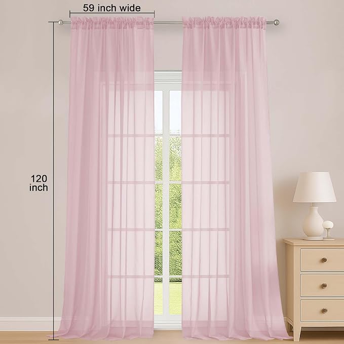 OWENIE Blush Sheer Curtains 120 Inches Long 2 Panels Set, Airy Lightweight Sheer Blush Curtains for Living Room Bedroom, Farmhouse Voile Filmy Rod Pocket Curtains Drapes, 2 Pcs, Each 59" Wx120 L Inch