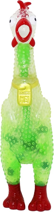 Animolds Squeeze Me Rubber Chicken Toy | Screaming Squeaky Chicken for Kids & Dogs | Novelty Prank Gag Gift (1 Pack Clear)