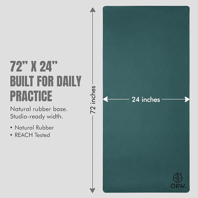 ORW Non Slip Hot Yoga Mat with Carrying Strap - Grip Surface & Natural Rubber Base, REACH Tested, Home & Studio Practice
