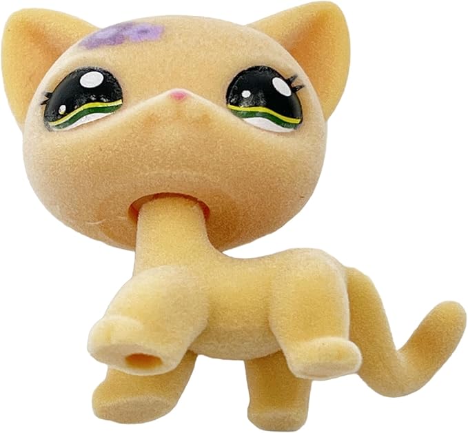 Custom Flocked Pet Shop Toy Fuzzy Animal Figure Short Hair Cat Kitty Kitten Deer OOAK (Yellow #1962)