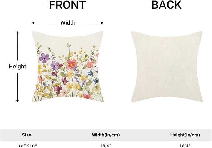 AEIOAE Spring Pillow Covers 18x18 Inch Set of 2, Colorful Wild Flower Leaves Plant Throw Pillows Case,Seasonal Floral Outdoor Decorative Farmhouse Decor Cushion Covers for Home Sofa Bed Couch
