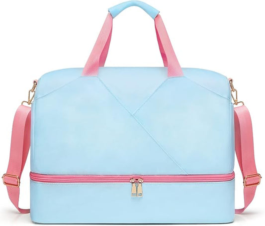 Sports Gym Bag for Women, Travel Duffle Bag with Shoe Compartment & Wet Pocket, Fitness Yoga Bag