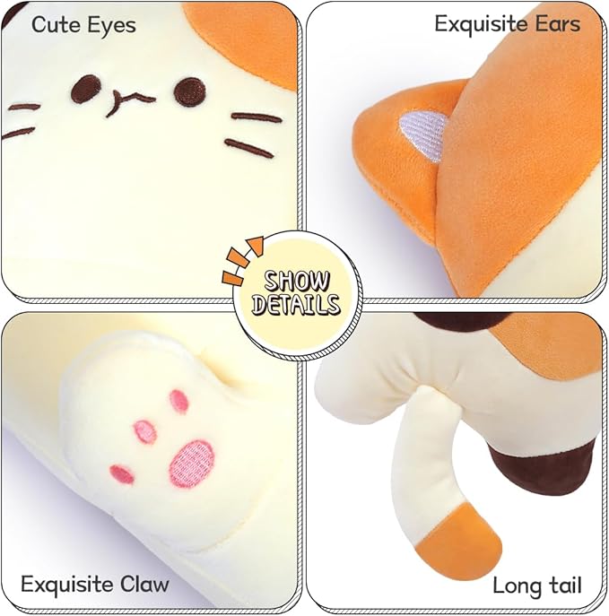 Long Plush Toy Cat Pillow Cute Plush Cat Toy Doll Stuffed Animal Cat Hugging Pillow for Sleeping Gift for Kids and Girls(Beige,110cm/43.3in)