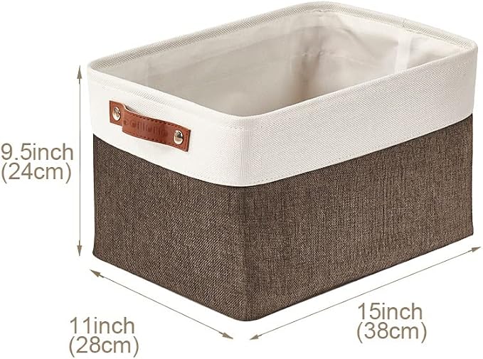 DECOMOMO Storage Bins, Large Fabric Storage Baskets for Shelves 4 Pack | 15 x 11 x 9.5 inches Decorative Linen Closet Organizers (Brown & White)