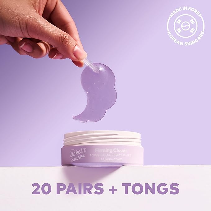 The Original MakeUp Eraser Firming Clouds Hydrogel Undereye Masks - Visibly Firms with Niacinamide, Collagen & Black Currant - Non-irritating and Fragrance Free- 20 Pairs - Tongs Included