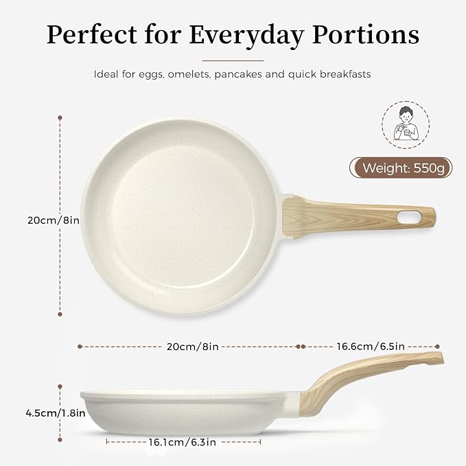 YASHE 8 Inch Granite Nonstick Frying Pan, Induction Cooktop Compatible | Non-Toxic Scratch Resistant with Stay-Cool Handle Cooking Skillet Pan PFOA/PFOS Free Omelette Pan