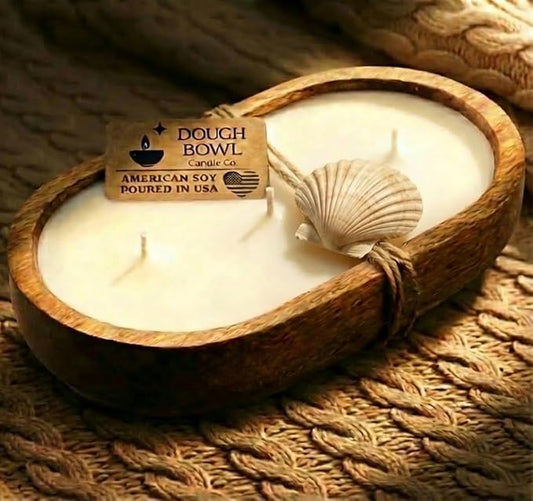 Dough Bowl Candle Co. Sea Salt and Sage Candle for Women or Men - 10x6 3 Wick Scented Candles, Mango Wood Large Luxury Soy Candles, Long Burning 40H Burn Time, Unisex Decorative Aromatherapy Gift