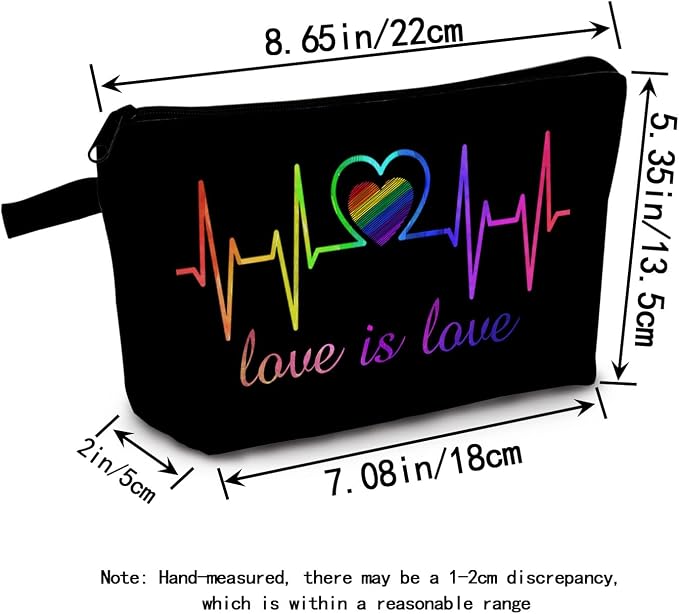 Inspirational Rainbow ECG Bag Love is Love Makeup Bag for Her Teen Valentines Heart Cosmetic Bags Rainbow Love Travel Zipper Pouches Travel Pouch Gift for Her Organizer Toiletry Bag