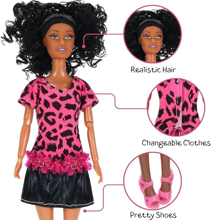 Liberty Imports 12 Piece African American Black Toy Doll Playset, 11.8" Premium Fashion Diversity Dolls, Variety Pack for Kids, Girls' Party Favors