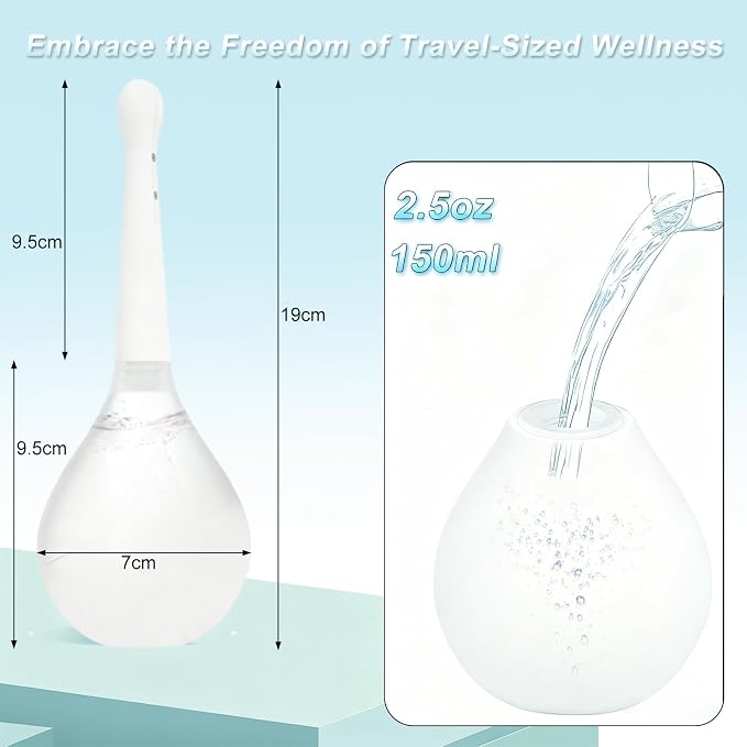 Enema Douche for Men & Women - Anti Back-Flow Anal Bulb with 5-Opening Spray Tip, 150ml Portable Kit for Personal Intimate Hygiene (White)