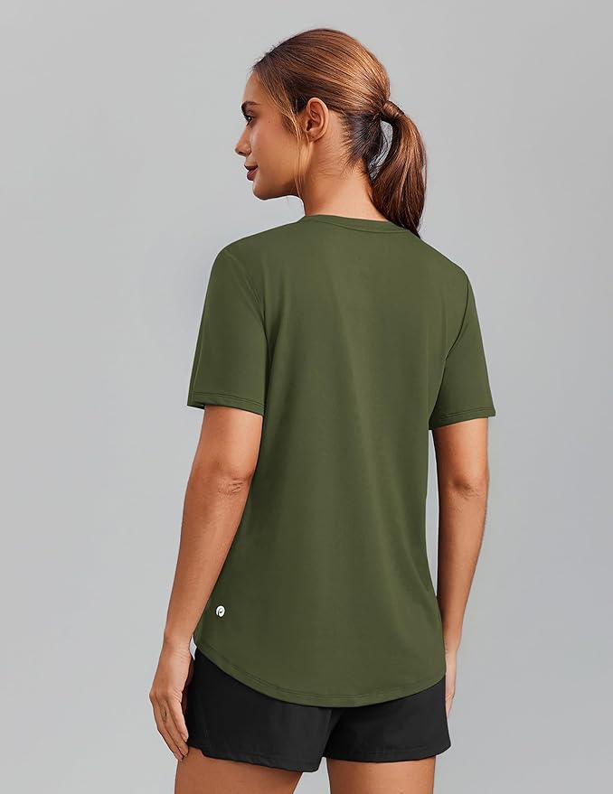 PINSPARK Soft Workout Tops for Women Short Sleeve V Neck Moisture Wicking UPF 50+ Sun Protection Quick Dry Gym Shirts