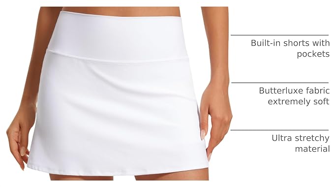 CRZ YOGA Butterluxe High Waisted Tennis Skirts | Built-in Shorts with Pockets, Extremely Soft, Casual, A Line, Stretchy, Mini, Skort for Women
