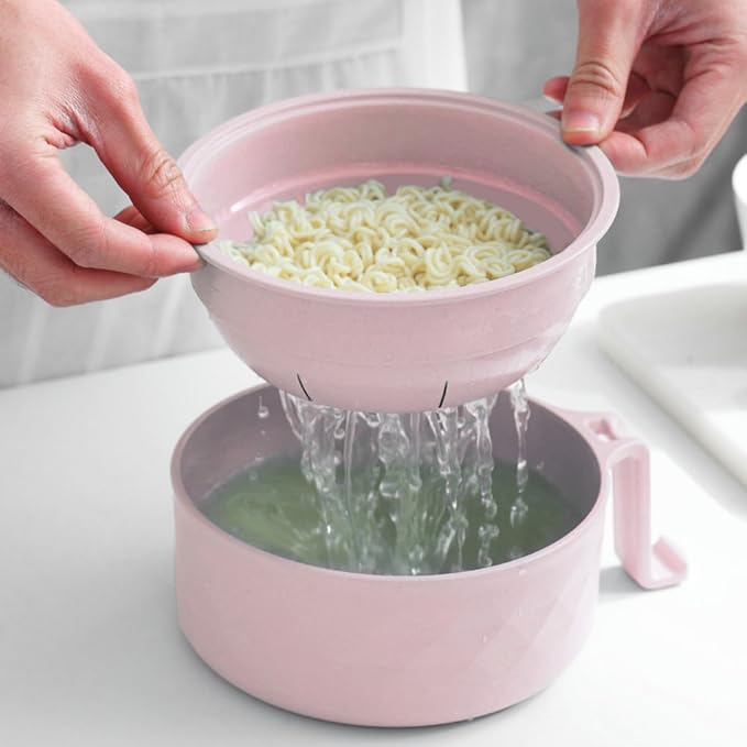 Layron Ramen Cooker Ramen Bowl Set with Chopsticks Microwave Noodle Bowl College Dorm Room Essentials for Girls for Boys Apartment Essentials (pink)