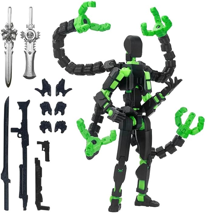 T13 Action Figure, Assembly Completed Dummy 13 Action Figures,T 13 3D Printed Toys - The Premium Action Figures for Sci-Fi Enthusiasts,Four Claws Robot (Black Green, 7.2 Inch)