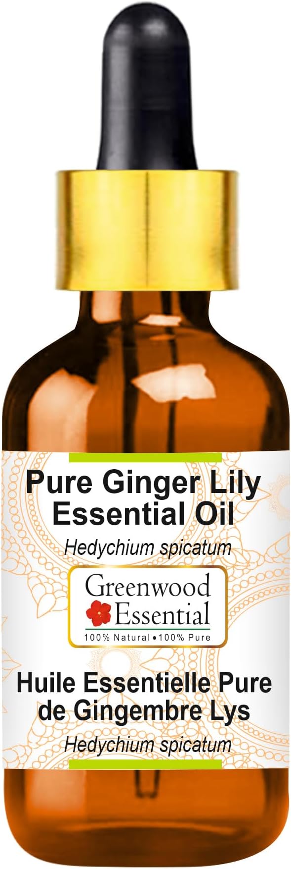 Greenwood Essential Ginger Lily Essential Oil (Hedychium spicatum) with Glass Dropper | Pure | Non-Sticky | Non-Greasy | Lightweight | Men & Women | All Skin Types | Steam Distilled 30ml (1 oz)