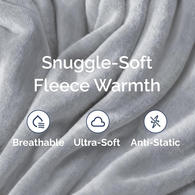 Ultra Soft Fleece Throw Blanket - College Dorm Room Essentials - Grey | Flannel Fleece, Thick, Warm & Breathable, All Season Cozy, Anti-Static, Microplush, Lightweight for Couch, Bed & Dorm Bedding