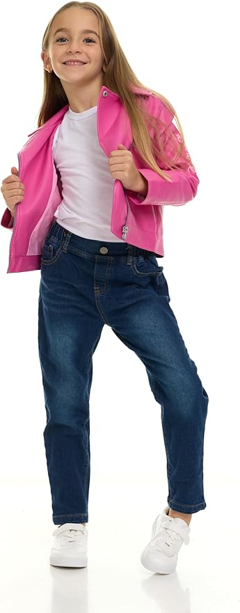 Barbie Girls Pink Faux Leather Jacket Little Kid to Big Kid Sizes (4-14-16)
