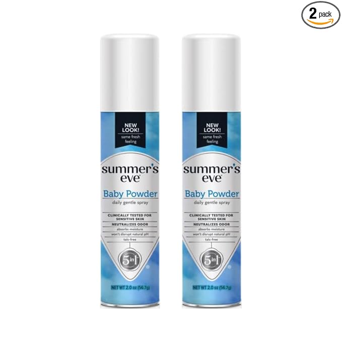 Summer’s Eve Baby Powder Feminine Freshening Spray, Daily Gentle Intimate Deodorant, Neutralizes Odor, pH Balanced, Talc Free, Sensitive Skin, 2 Ounce (Pack of 2)