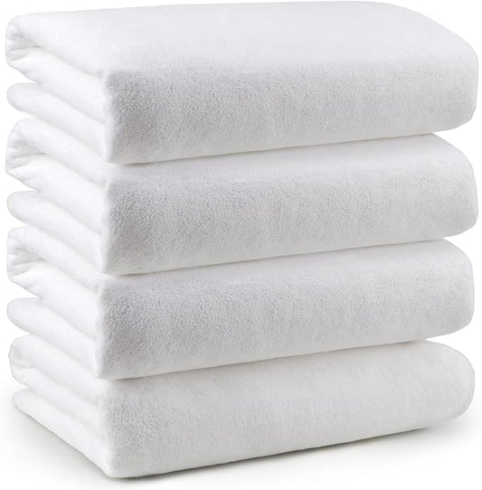 Orighty Bath Towel Pack of 4(27’’ x 54’’) - Soft Feel White Bath Towel Sets, Highly Absorbent Microfiber Towels for Body, Quick Drying, Microfiber Towels for Sport, Yoga, SPA, Fitness