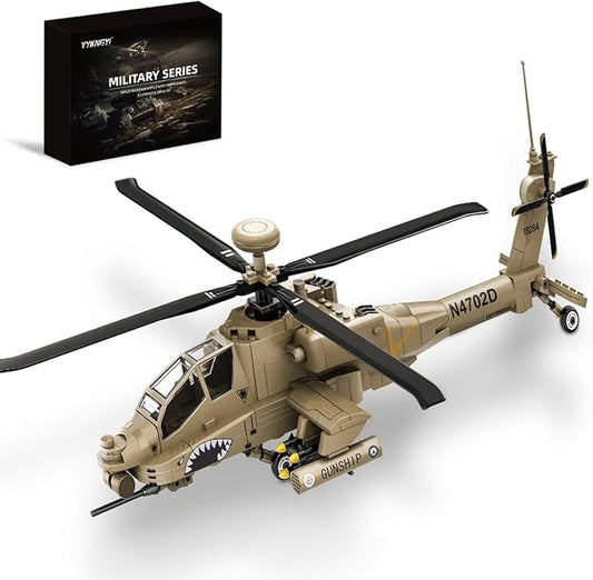 AH-64 Military Helicopter Building Set, Compatible with Lego Military Army Airplane, for 8-14 Years Boys and Adults as Gifts