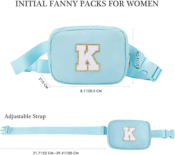YOOLIFE Birthday Gifts for 4 5 6 7 8 9 10 11 12 13 14 Year Old Girls - Initial Fanny Pack Belt Bag Purse for Girls Teens Daughter Sister Niece, Personalized Trendy Stuff for Teen Girl Kids | Blue I