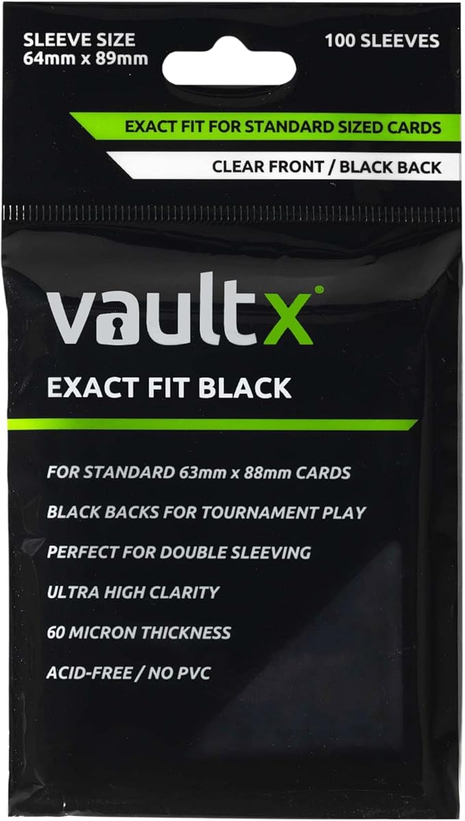 Vault X Black Exact Fit Card Sleeves (100 Pack) Perfect Inner Sleeve with Black Backs for Competitive Tournament Play, for Trading Cards