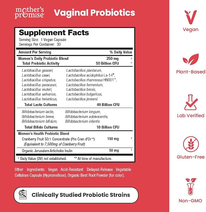 Vaginal Probiotics for Women pH Balance | 50 Billion CFU Womens Probiotic + Cranberry Pills for Vaginal Health, Healthy Odor, Yeast, Urinary Tract | Vegan Women's Probiotics and Prebiotics Supplement