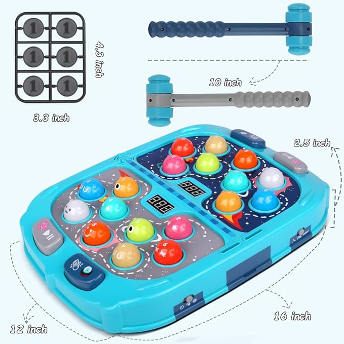 Whack Game Mole for Toddlers, Toys for 3-12 Year Old Boys Girls, Pounding Toys for Age 3-8, Birthday Gifts for 3 4 5 6 7 8+ Year Old Boys Kids, Educational Toy with Sound,Light,PK Mode with 2 Hammers