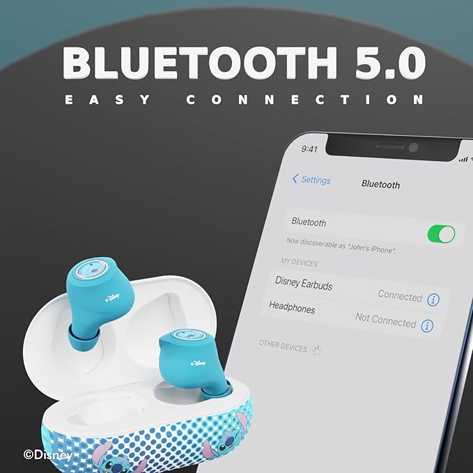Disney Lilo and Stitch Bluetooth Earbuds w/Charging Case- Wireless Headphones w/Built-in Mic+ Up to 30 Hrs Playtime- Lilo and Stitch Gifts for Girls,Boys,Women,Men,All Fans of Lilo and Stitch Stuff