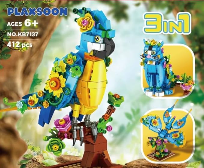 Flower Cat Building Set, 3 in 1 Floral Parrot Butterfly Animal Figure Building Toy for Home Office Art Decor, 412 PCS Building Block Gift for Adults Kids Boys Girls Ages 8 9 10 11 12+