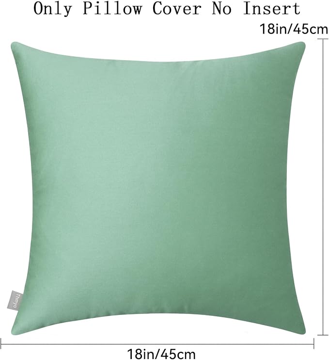Thmyo 4-Pack 100% Cotton Comfortable Solid Decorative Throw Pillow Case, Square Cushion Cover Pillowcase Sublimation Blank Pillow Covers DIY Throw Pillowcase for Sofa(18x18 inch/ 45x45cm,Mist Green)