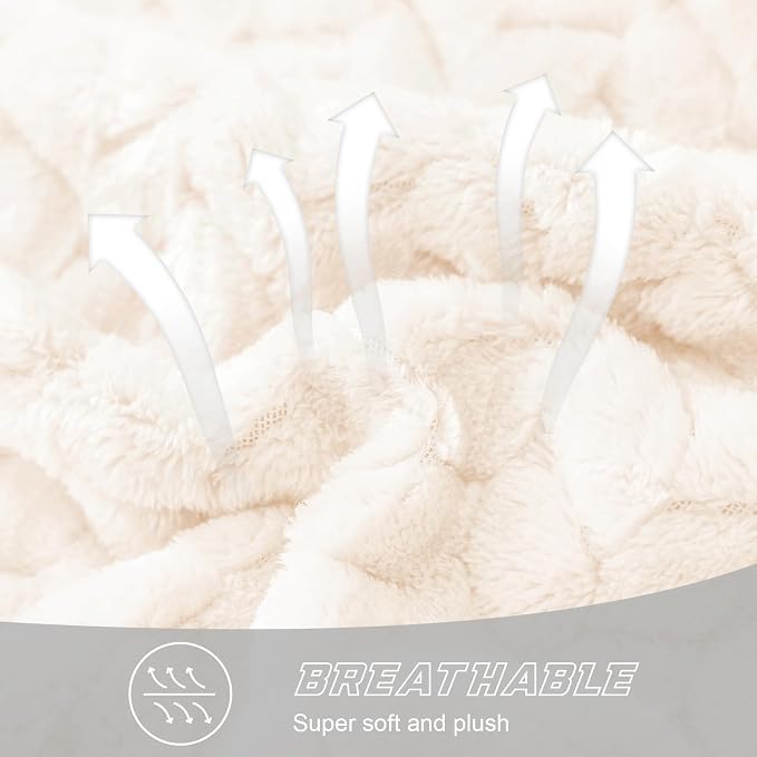 Exclusivo Mezcla Soft Fleece Bed Blanket Twin Size, 60”x80”, Off White | Cozy Fluffy Lightweight Blankets for Summer, Decorative Plush Flannel Throws for Living room, Bedroom with Leaves Pattern