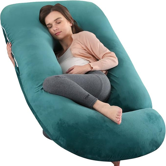 U-Shaped Full Body Pregnancy Pillow for Sleeping – 57" Maternity Pillow with Removable Cover, Support for Back, Legs, Belly & Hips (Velvet-Forest Green)