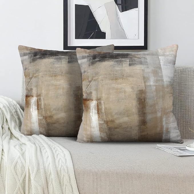 Throw Pillow Covers for Couch, 22x22 Inch, 2 Pack, Grey Beige | Decorative Throw Pillow Covers Cushion Covers for Couch Bedroom Sofa Living Room