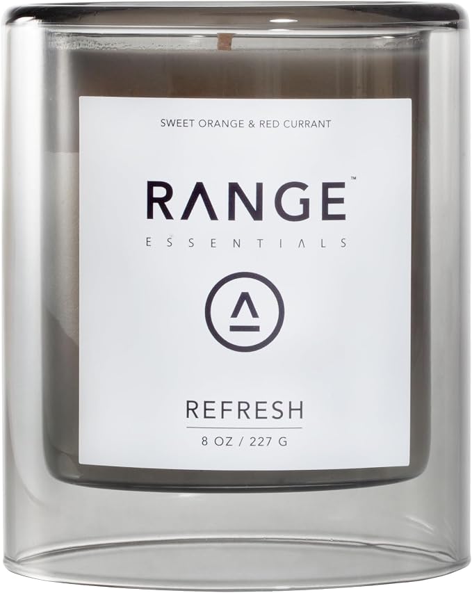 Range Essentials Refresh Candle, Fruit Scent, Soy Wax, Aromatherapy, Energizing, Stress Relief, Clean-Burning, Non-Toxic, Lead-Free, Cotton Wick, Long-Lasting, Home Office Fragrance, 8oz (227g)