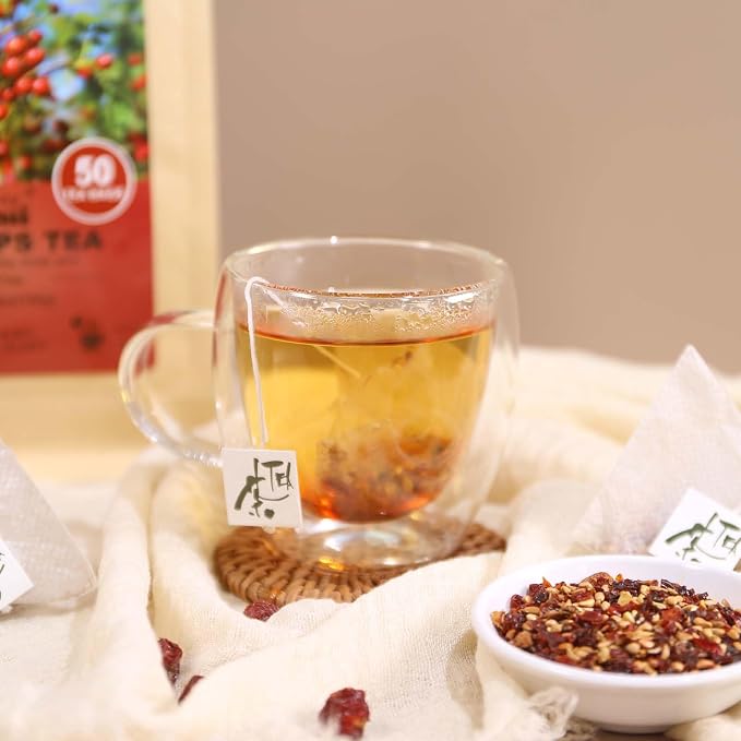 FullChea - Rose Hips Tea Bags, 50 Teabags Rosehip Tea, 3g/bag - Premium Rose Hips - Non-GMO - Caffeine-free - Support Digestion & Boost Immunity