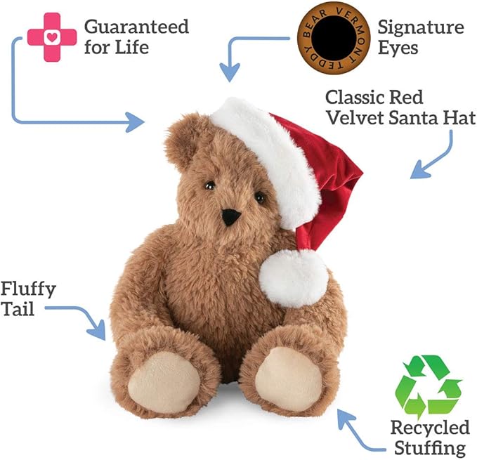 Vermont Teddy Bear Christmas Bears - Christmas Stuffed Animals, 18 Inch, Santa Bear, Soft