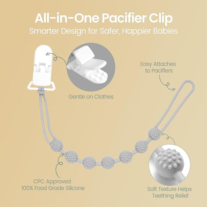 Eascrozn 6 Pack Silicone Pacifier Clip with One-Piece Design for Baby Boys and Girls, BPA Free Soft Flexible Binky Clips with Texture for Baby Essentials