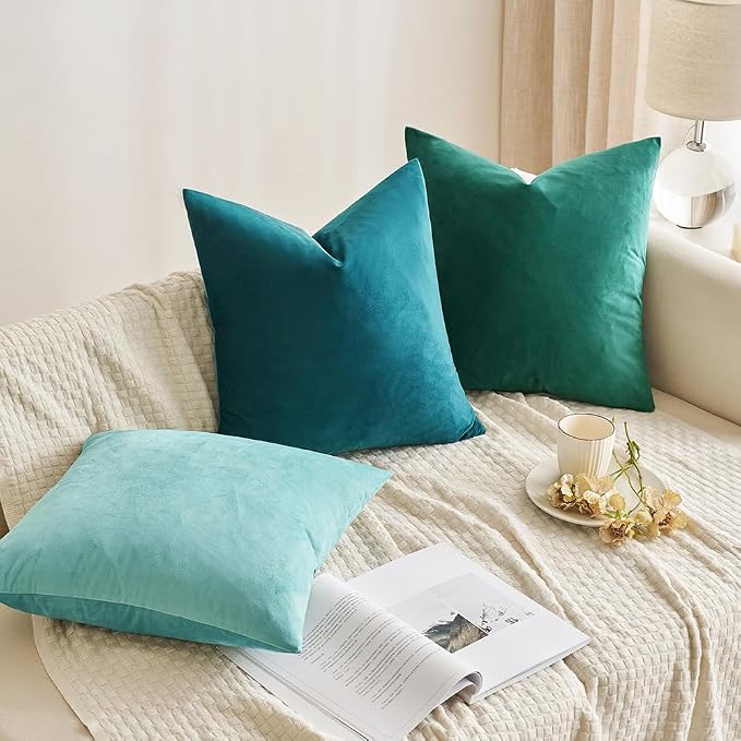 MIULEE Velvet Throw Pillow Covers 18x18 Inch Pack of 2 Teal | Soft Solid Decorative Pillow Covers, Modern Luxury Home Decor, for Couch Chair Sofa Bedroom Livingroom