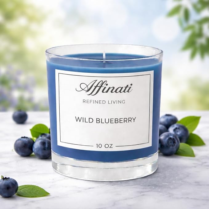 Wild Blueberry Affinati 10 oz Scented Candle for Home – Long Lasting Fruity Soy Blend Candle with Wooden Wick, Strong Scent Throw Glass Jar Candles, Premium Clean Burning Aromatherapy Gifts