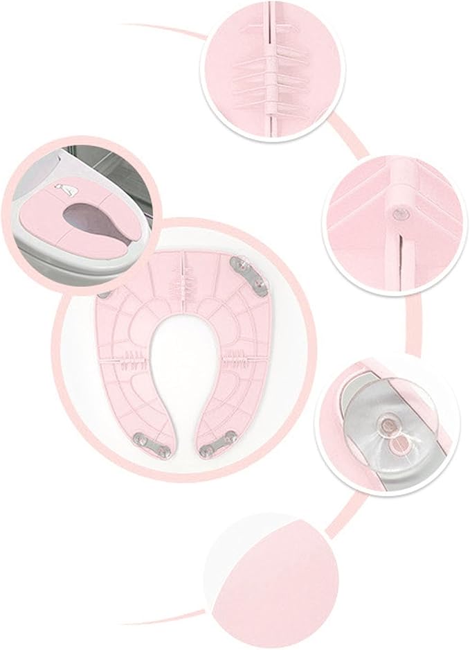 Foldable Travel Potty Seat Lightweight and Convenient Design, Suction Cup Toddler Toilet Training Portable Potty Seat for Comfort PP Material Cleaning Improves Clean (Pink)