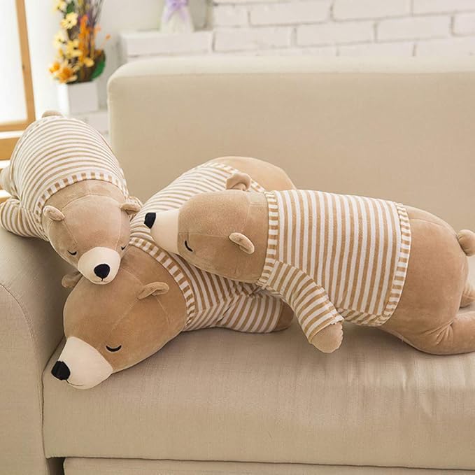 MMTTAO Polar Bear Plush Toys 14 Inch Stuffed Animals Dolls Small Brown Sleeping Bear Collection Huggable Pillow Cushion for Kids Child Christmas Gifts - 14"/35cm